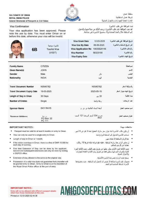 realista Modelo de visto Oman E em formatos Word e PDF, versão 2